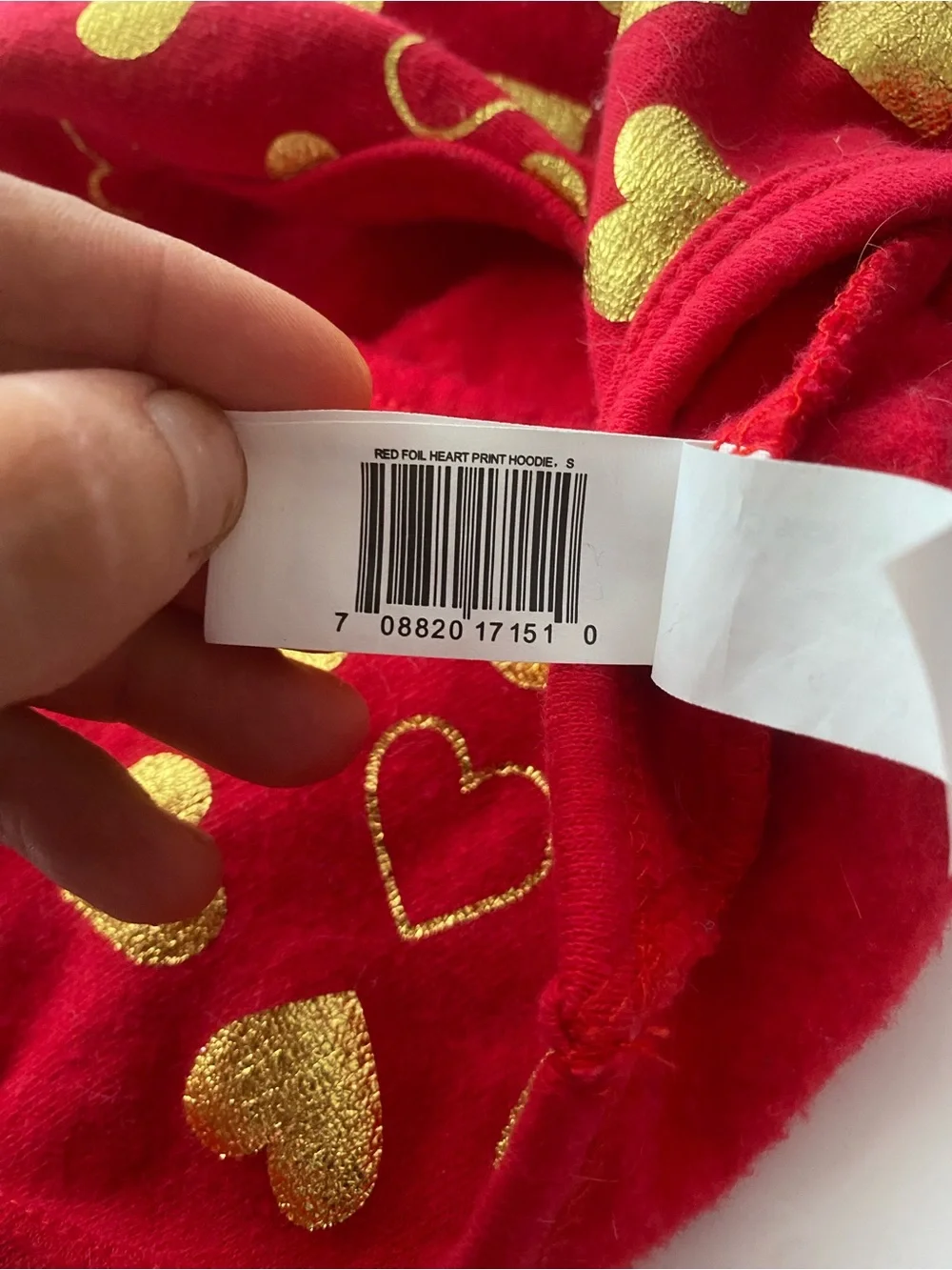 Red Gold Foil Heart Print Valentine’s Day Dog Hoodie w Leash Harness Hole Small